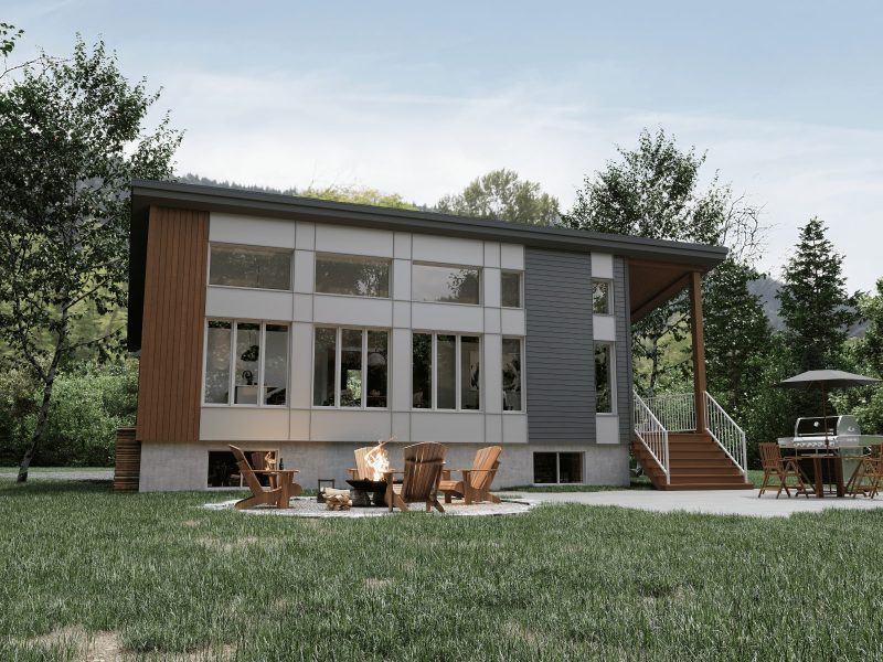 Alizé model, a modern-style chalet, front view from the outside.