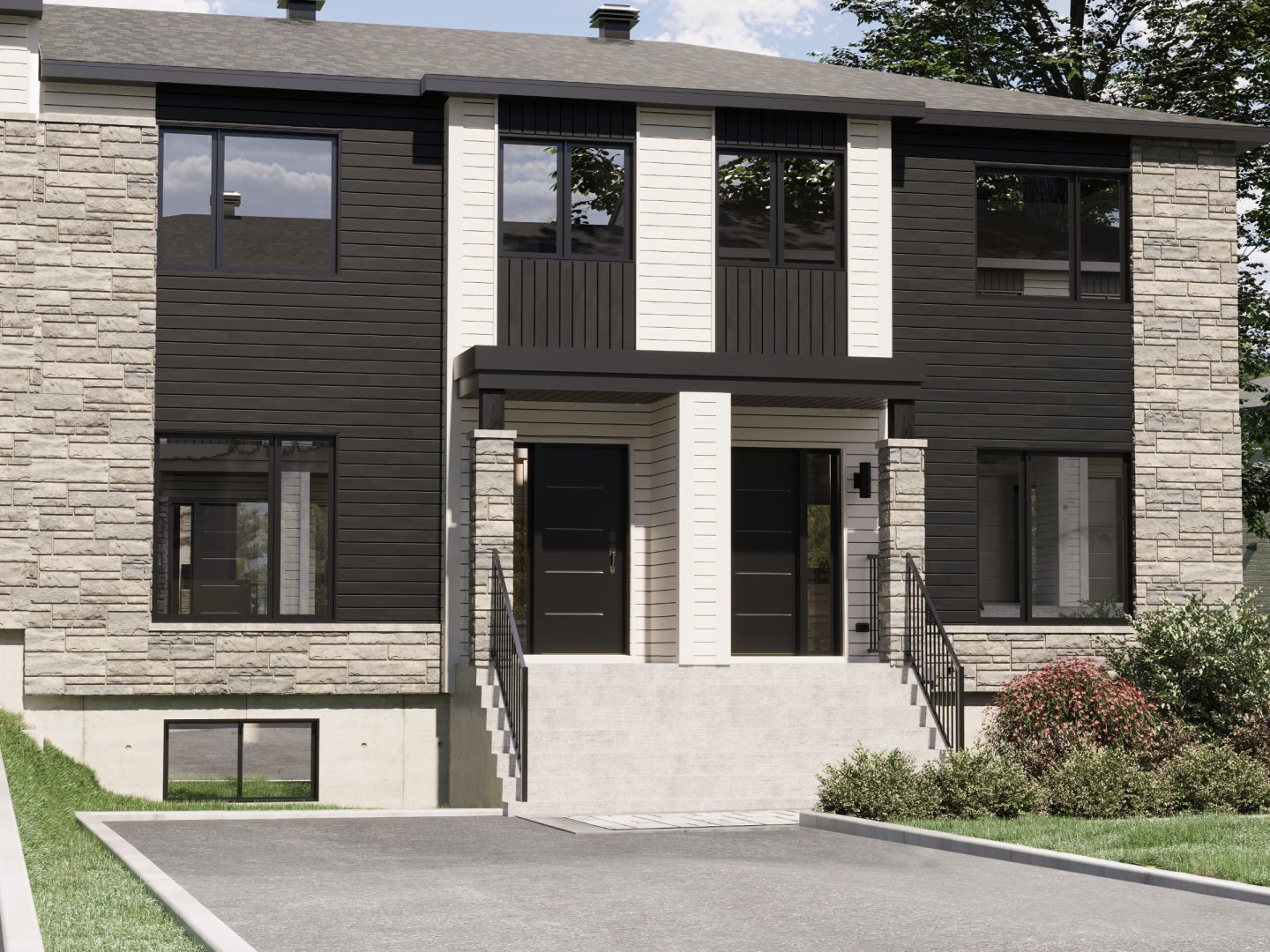 The Onesto model is a single-storey townhouse in contemporary style. Exterior view