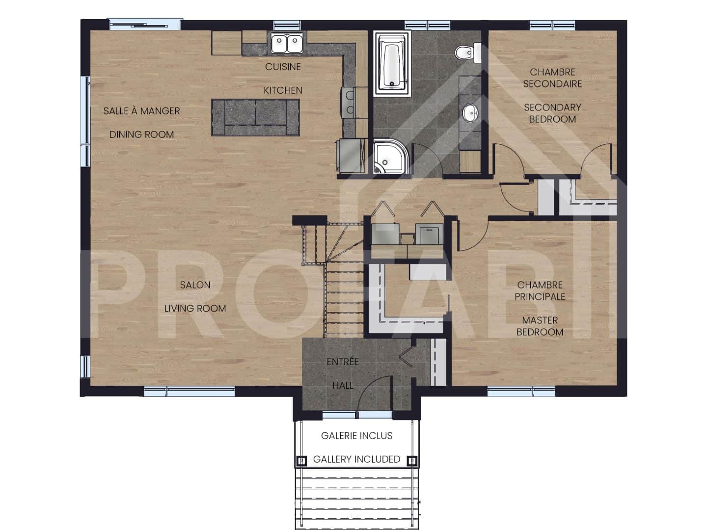 Moretta model, a contemporary-style bungalow. 2D plan view.