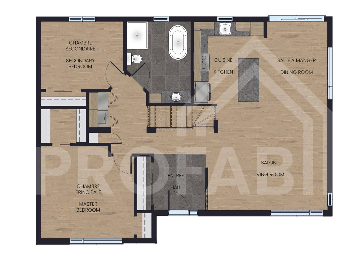 Tryka model, a single-storey house in contemporary style. 2D plan view