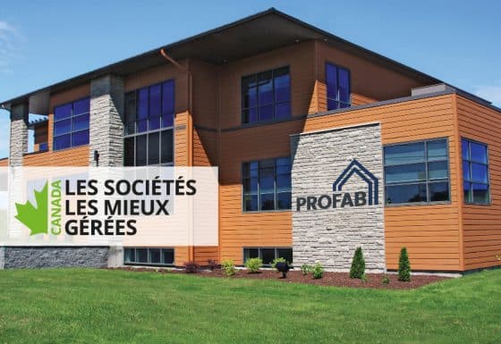 Bâtisse du siège social de groupe ProFab, avec la mention Les société les mieux gérées.