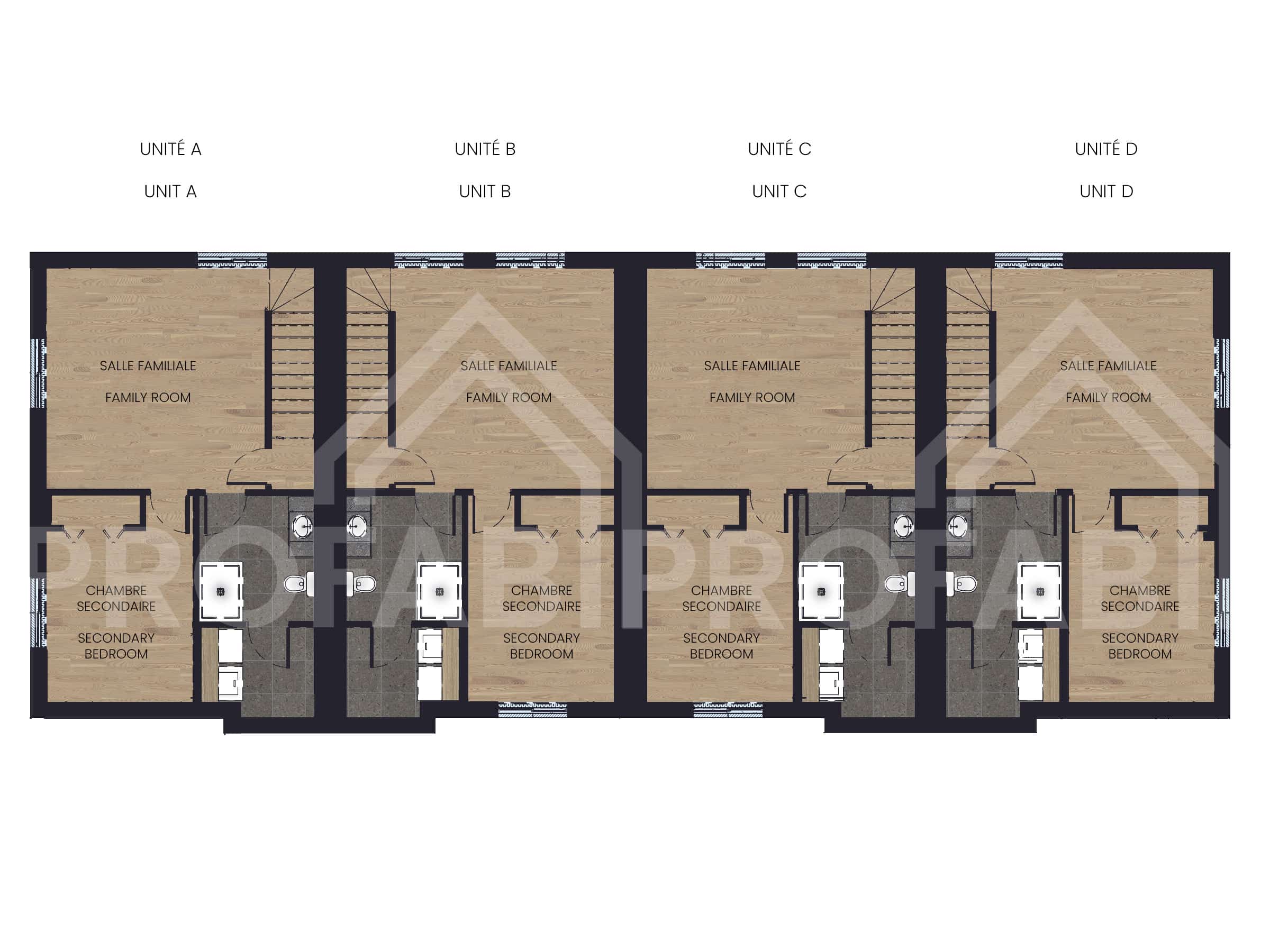 The Onesto model is a single-storey townhouse in contemporary style. 2D basement plan view