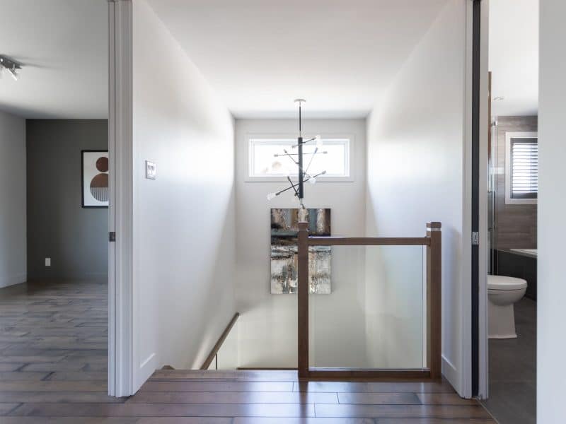 A creation of the St-Lin-Laurentides sales office, a two-story model named Mundo in contemporary style. View from the staircase.